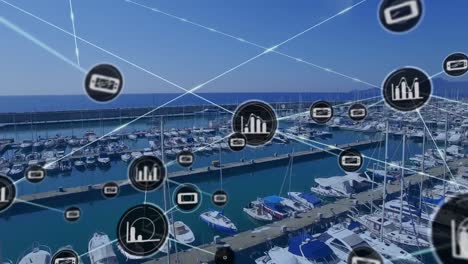 animation of network of connections over harbor