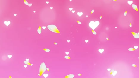 Digitally-generated-video-of-flower-petals-and-hearts-moving-against-pink-background