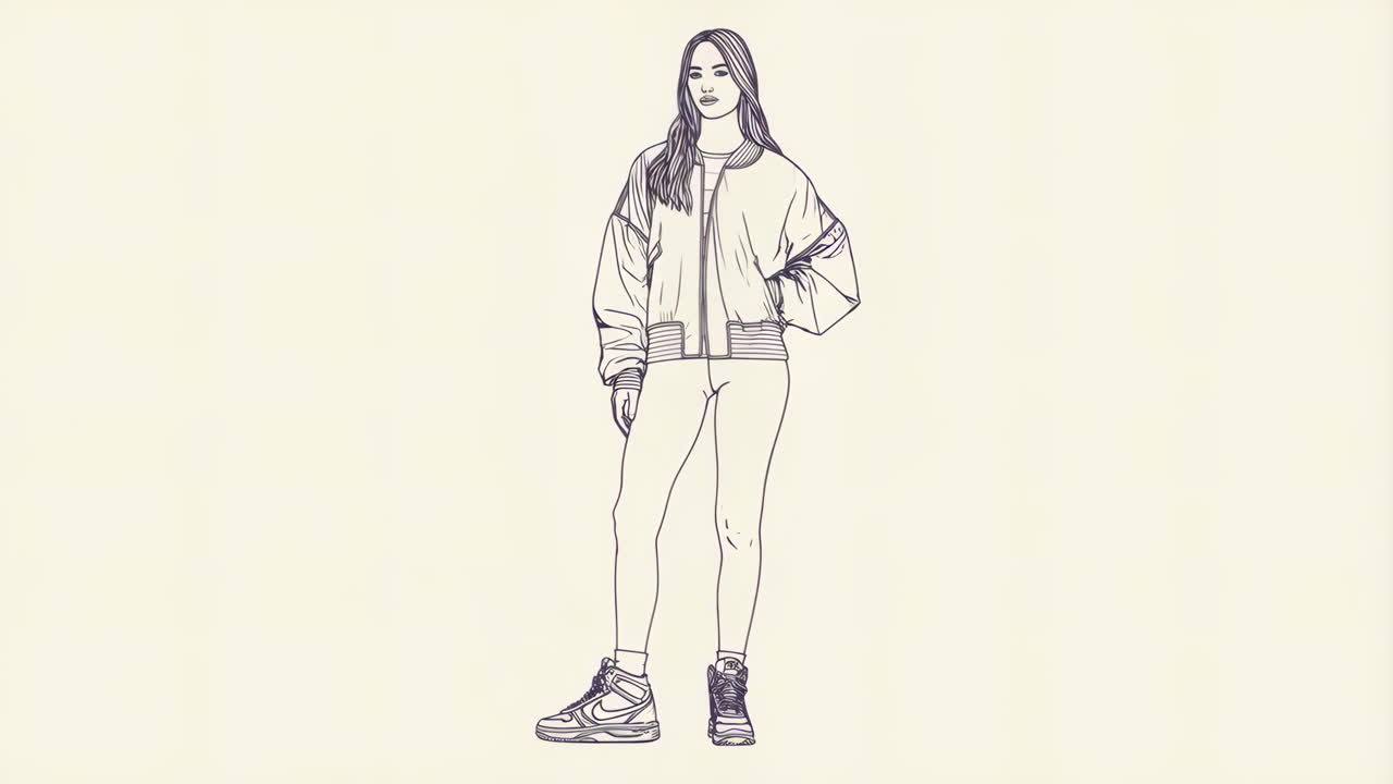 Line Art Illustration of a Woman in Casual Fashion