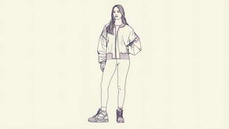 line art illustration of a woman in casual fashion