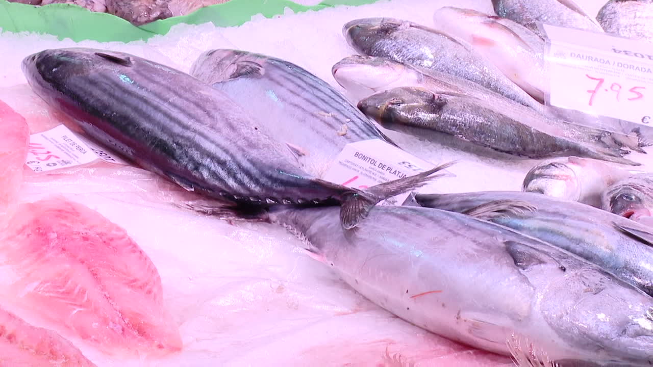pescado fresco en un puesto de mercado
