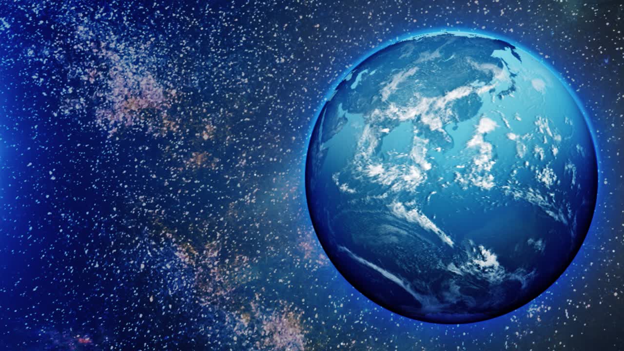 Planet earth slowly rotating from space stars twinkle by volumetric moving cloudy day views 4k loop
