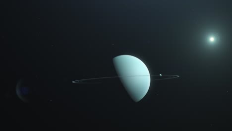 half-lit uranus planet with rings in the outerspace