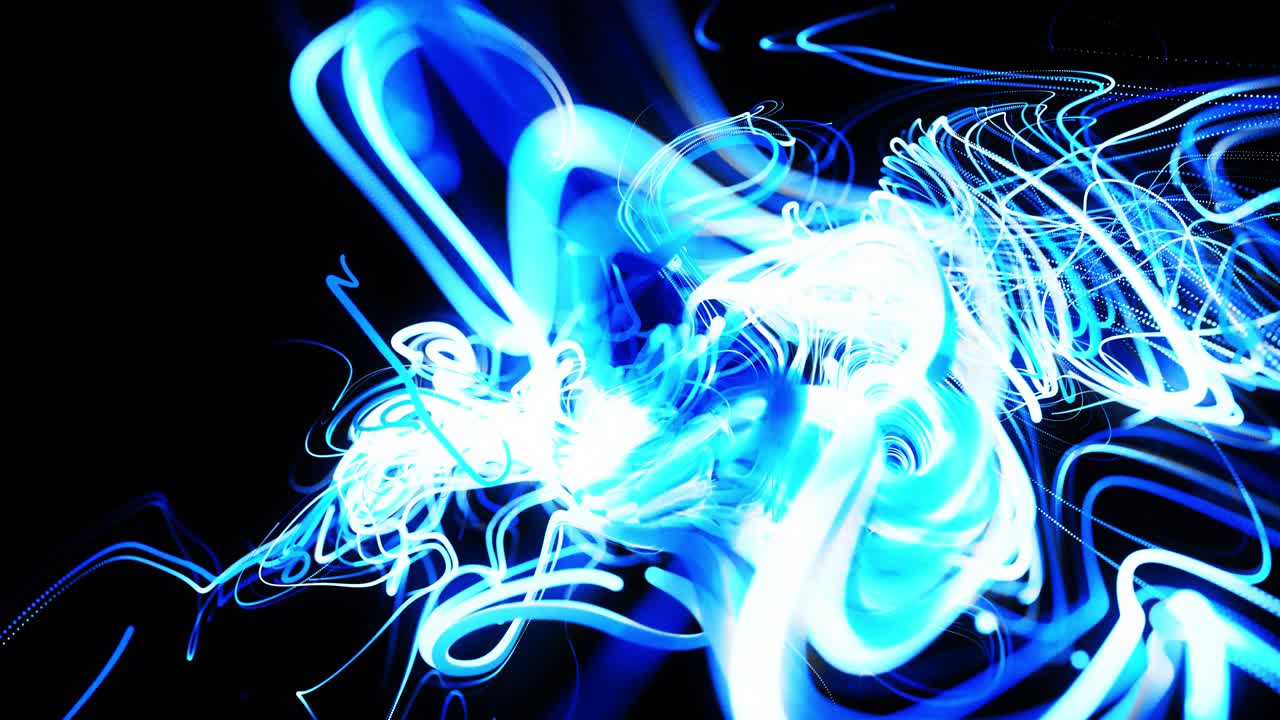 líneas rápidas de rayas de luz. flujo de partículas forma líneas azules rizadas como senderos de luz brillante, líneas forman patrón giratorio como ruido de rizado. animación 3d abstracta como brillante creativo festivo bg