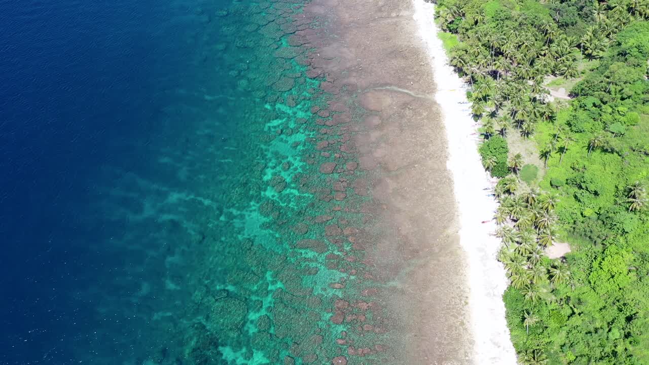네그로스 오리엔탈, 필리핀, 휴일 천국의 청록색 바다가 있는 해변의 공중 전망