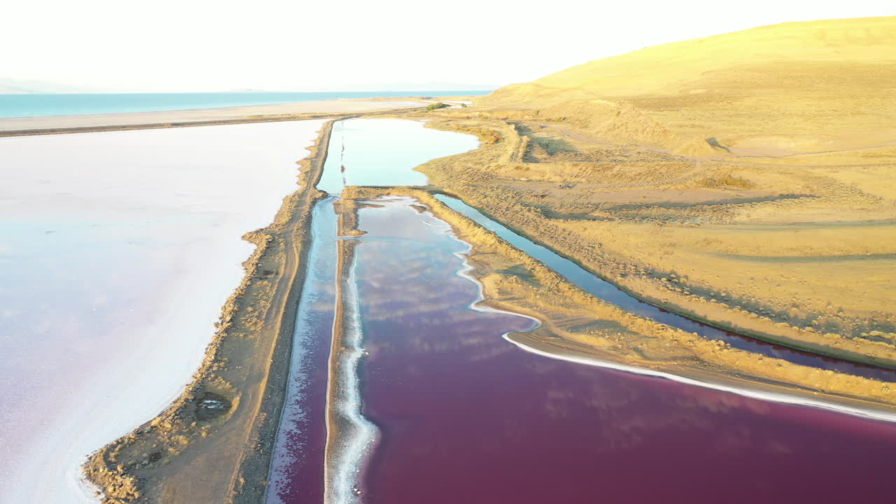 Colorful Landscape of Planet Earth. Solar Evaportation Ponds by Great Salt Lake in Utah, USA. Aerial View