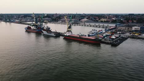 aerial drone shot of ships in the harbour