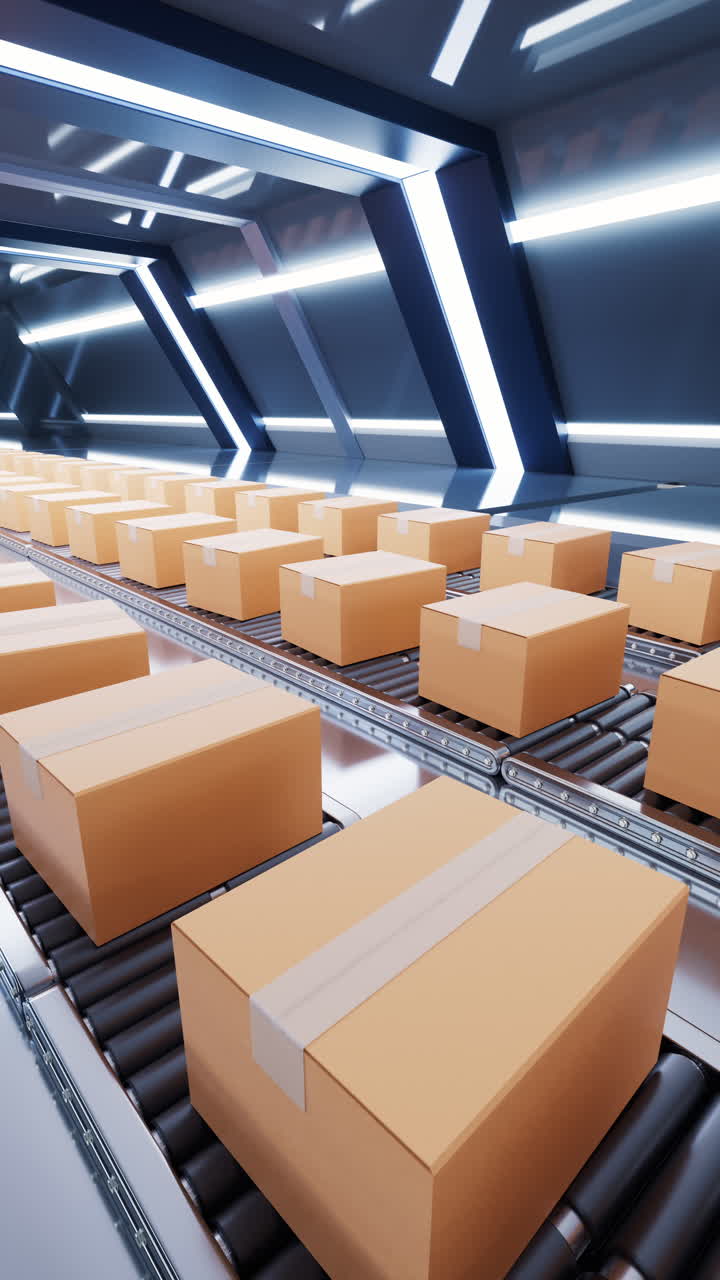 caja de embalaje y cinta transportadora, renderización en 3d.