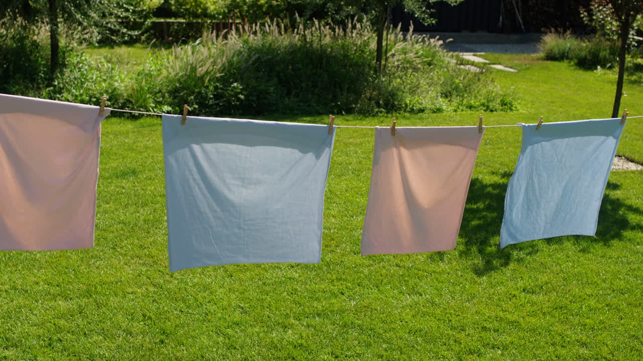 Clothes Drying on a Clothesline in a Garden