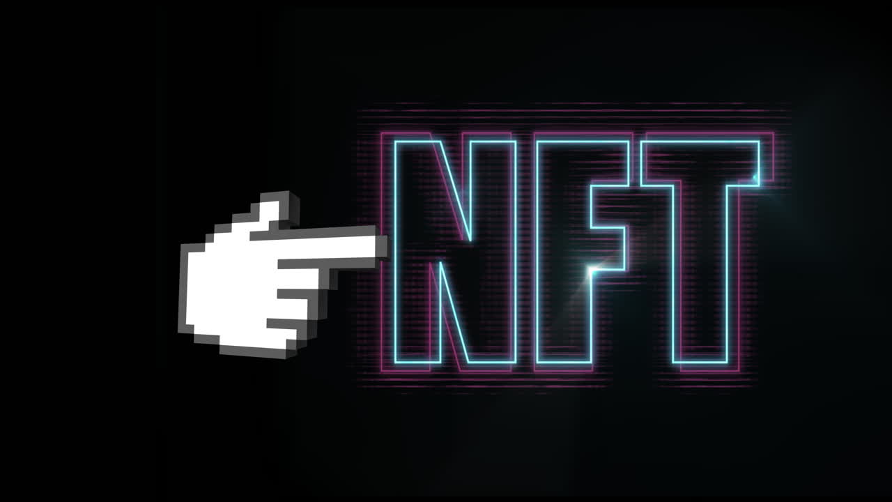animación de nft sobre la mano y fondo negro