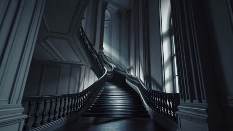 grand winding staircase with dramatic lighting