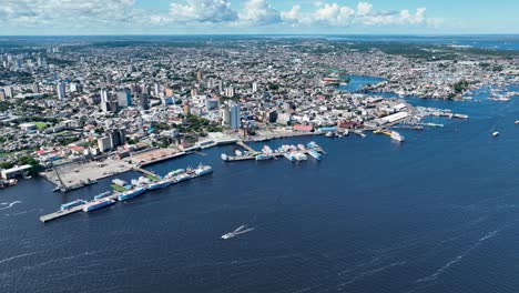 cityscape of downtown manaus north region of brazil riverside amazon river and amazon jungle.