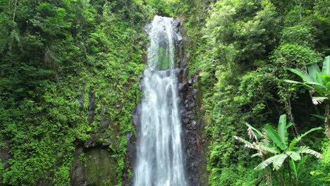aerial view descending from sao nicolau waterfall in sao tome,africa