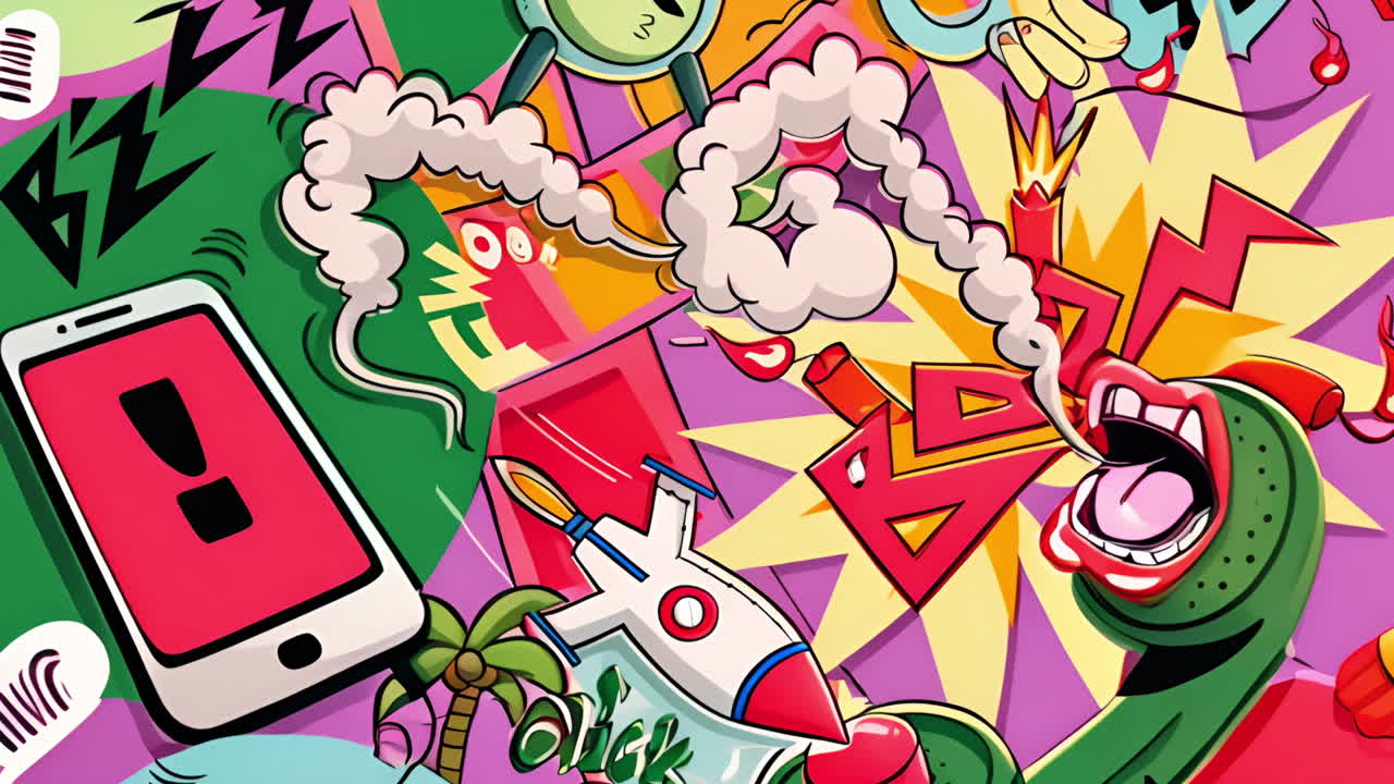 Vibrant Cartoon Chaos: Dynamic Pop Art Illustration