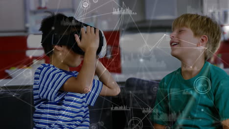 animación de la red de conexiones a través de diversos niños utilizando auriculares vr