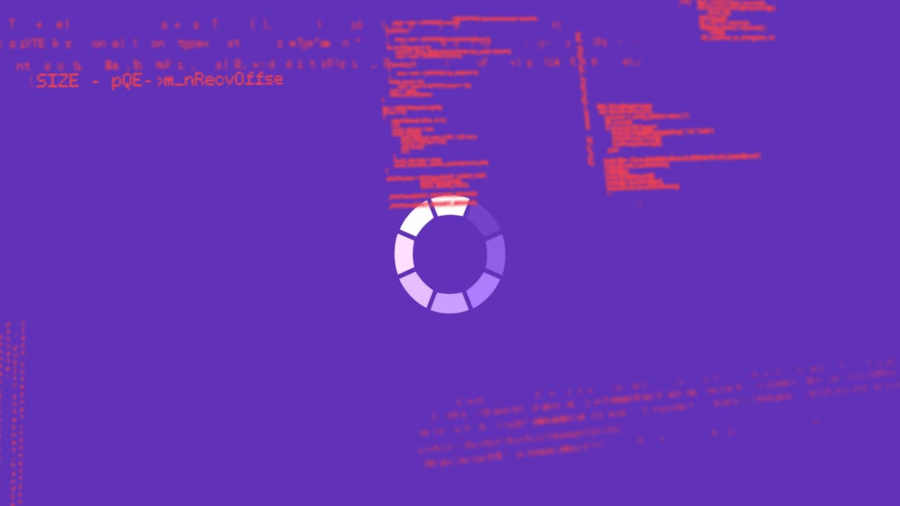 On start segmented loader cycling clockwise, segments pulsing, code shifting, showing processing