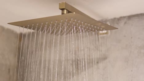 agua que fluye de un cabezal de ducha moderno