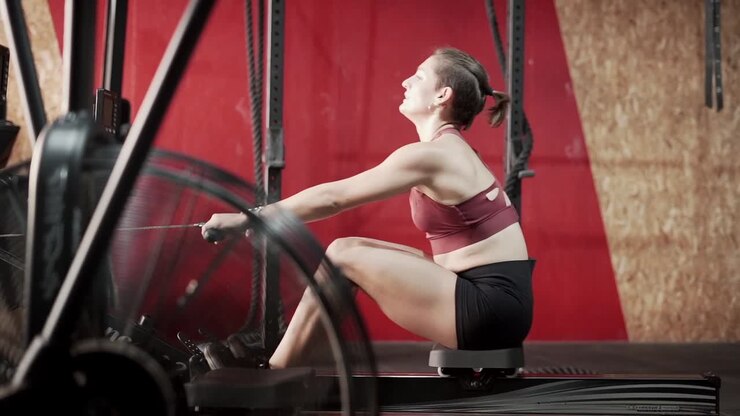Woman Exercising on Rowing Machine