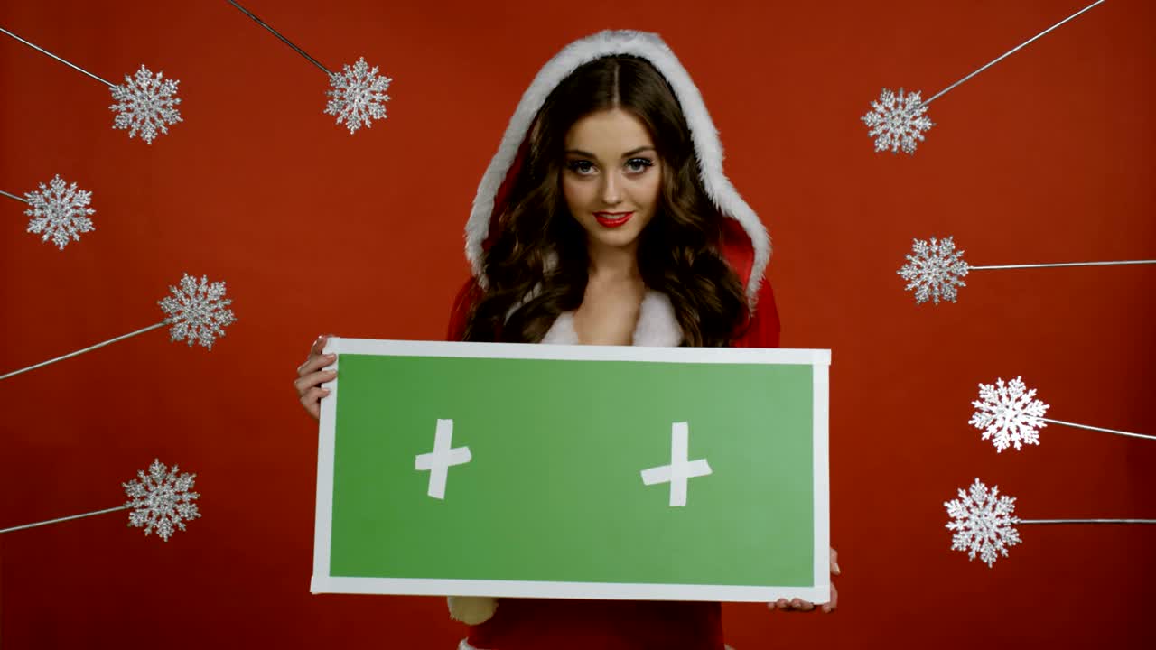 santa mujer con pantalla verde