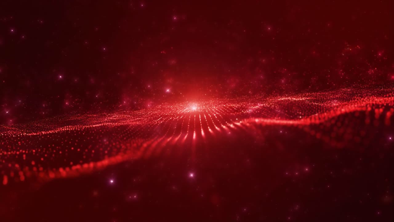 帶有中央光源的抽象紅色粒子波