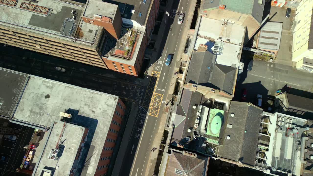 Descending aerial filmed next to the Seanad Éireann in Dublin City Centre, County Leinster. Filmed in 4K, 60fps and with Rec709 color.