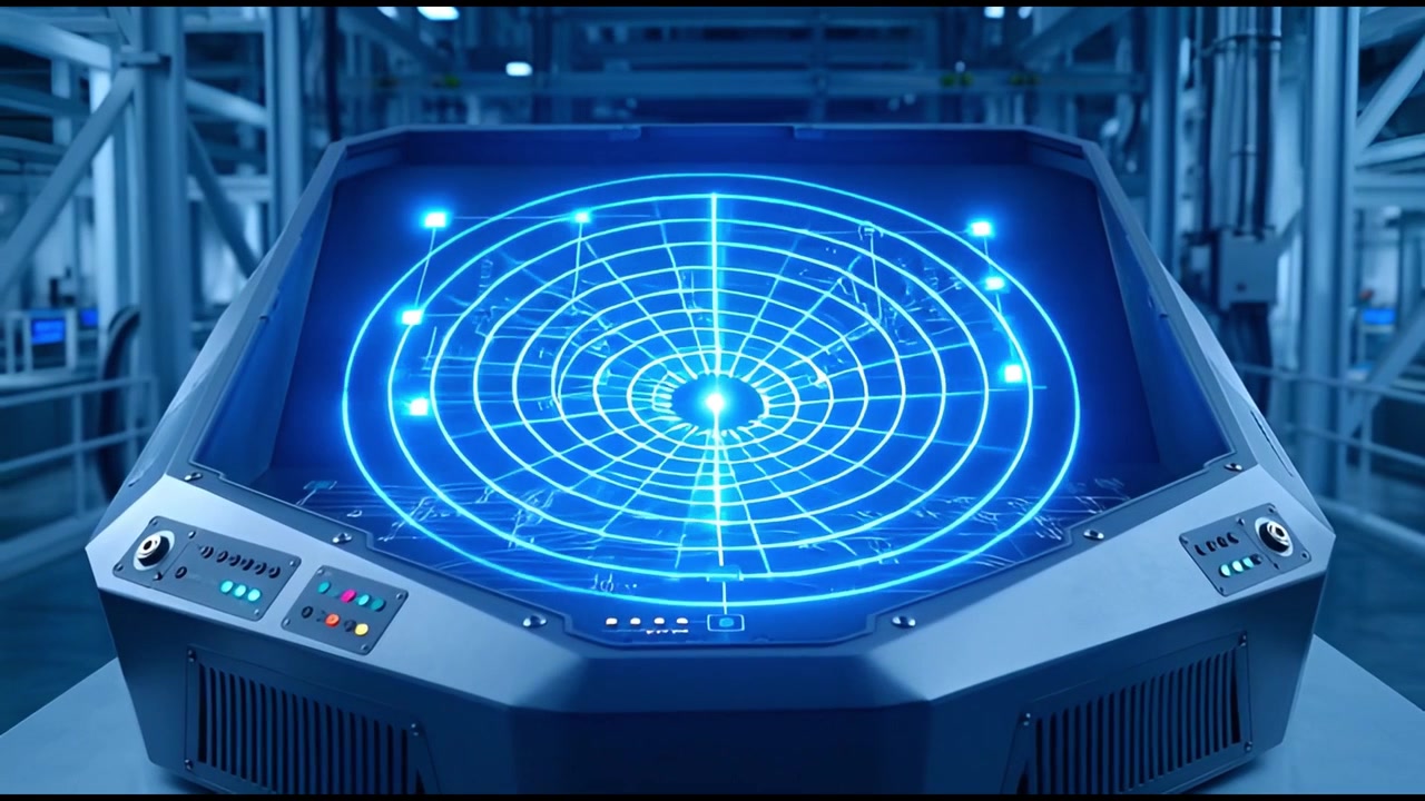 Futuristic Control Panel with Holographic Scanning Display