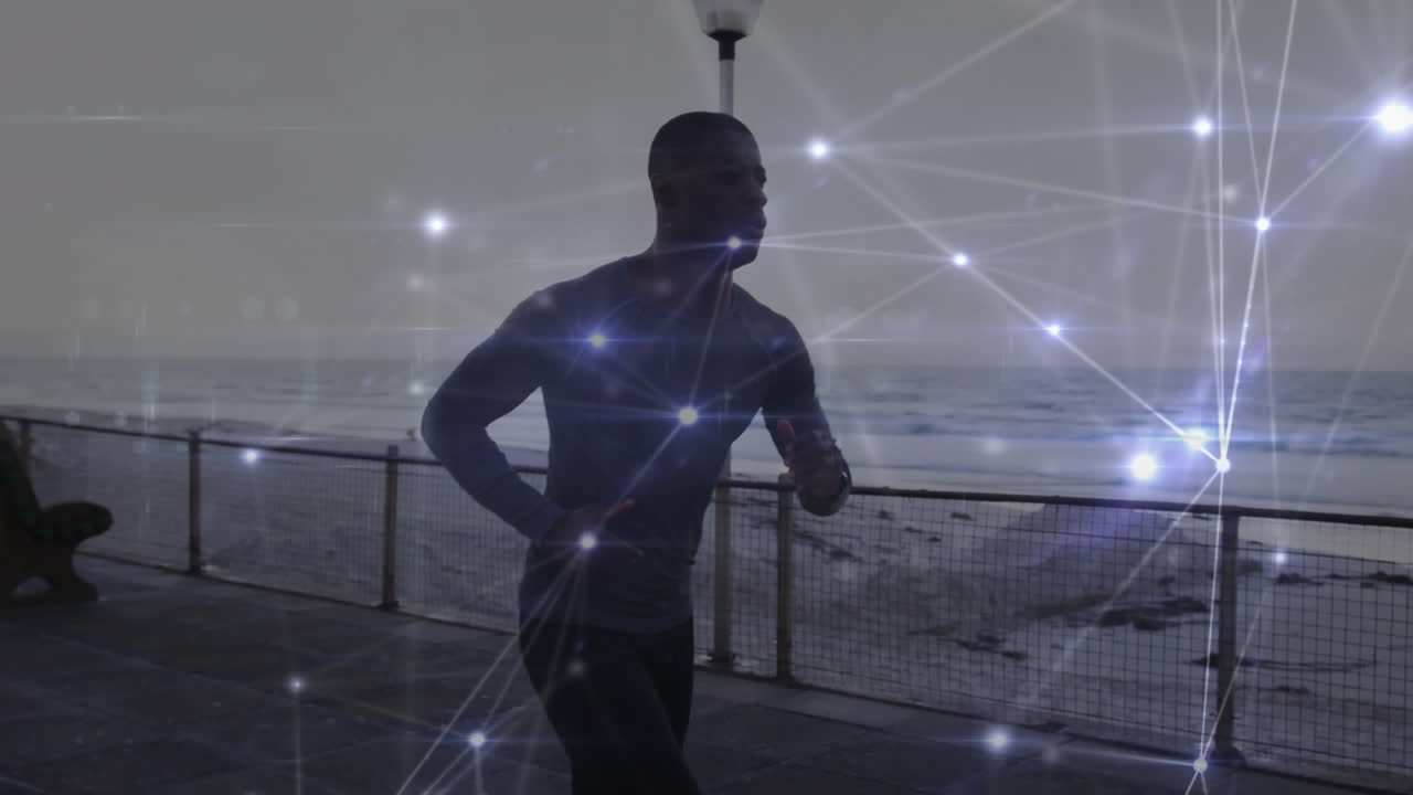 animación de la red de conexiones y procesamiento de datos sobre el hombre corriendo