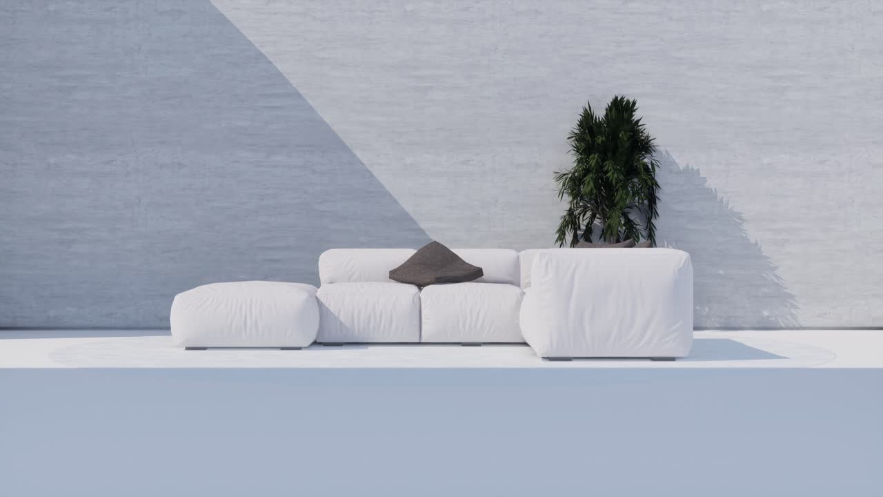 Modern Minimalist Outdoor Sofa With Geometric Shadows