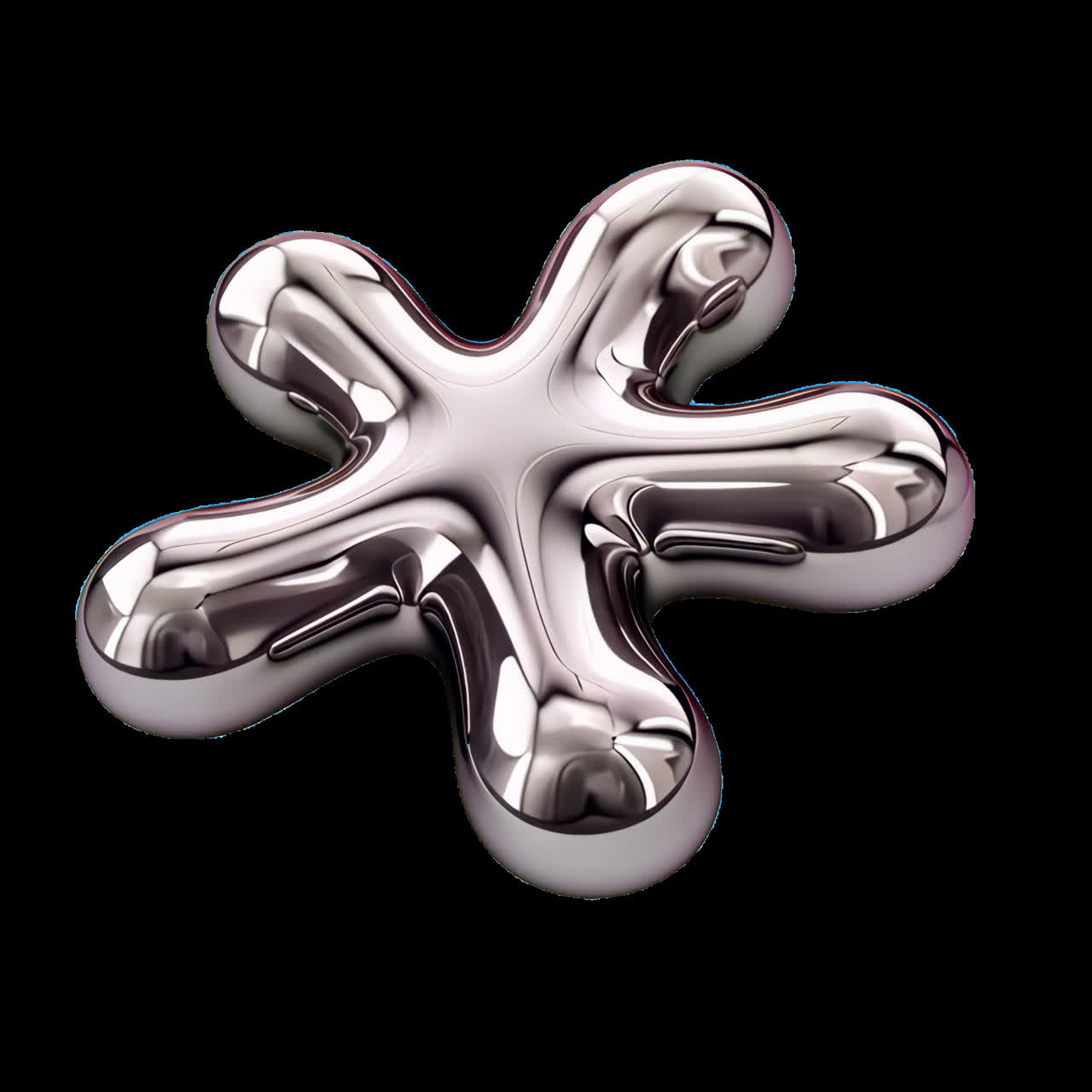 Abstract shiny metallic sculpture animation isolated asset, transparent 4K video, alpha channel