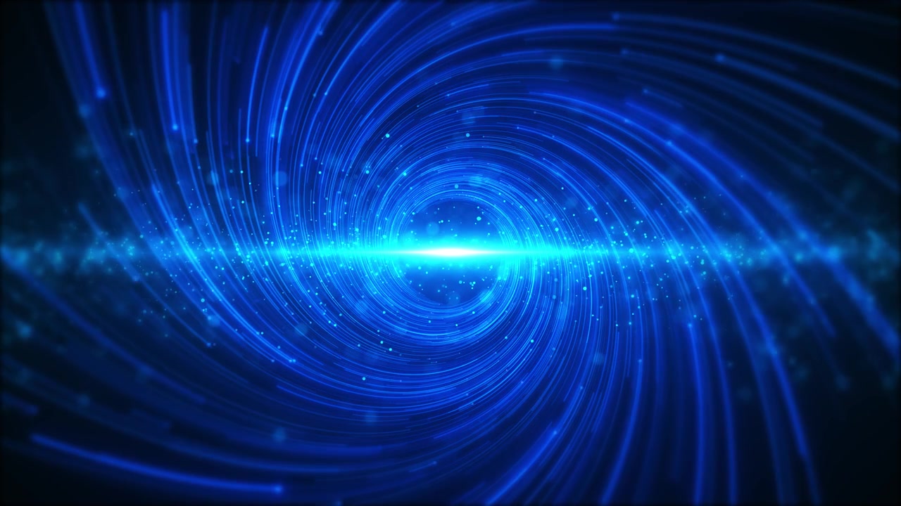 Blue spiral energy vortex background glows circular motion trails bright flare futuristic particle