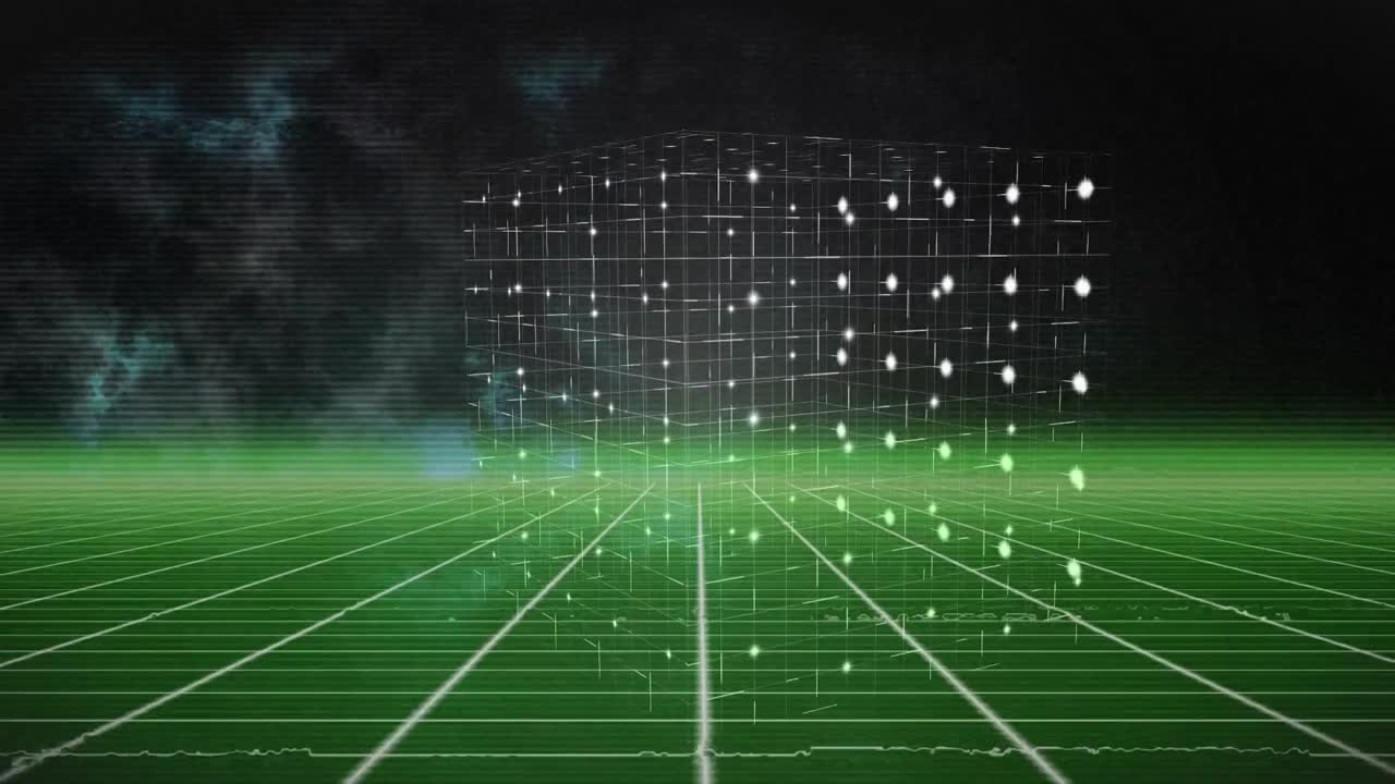 animación de un cubo con una red de conexiones a través de una cuadrícula