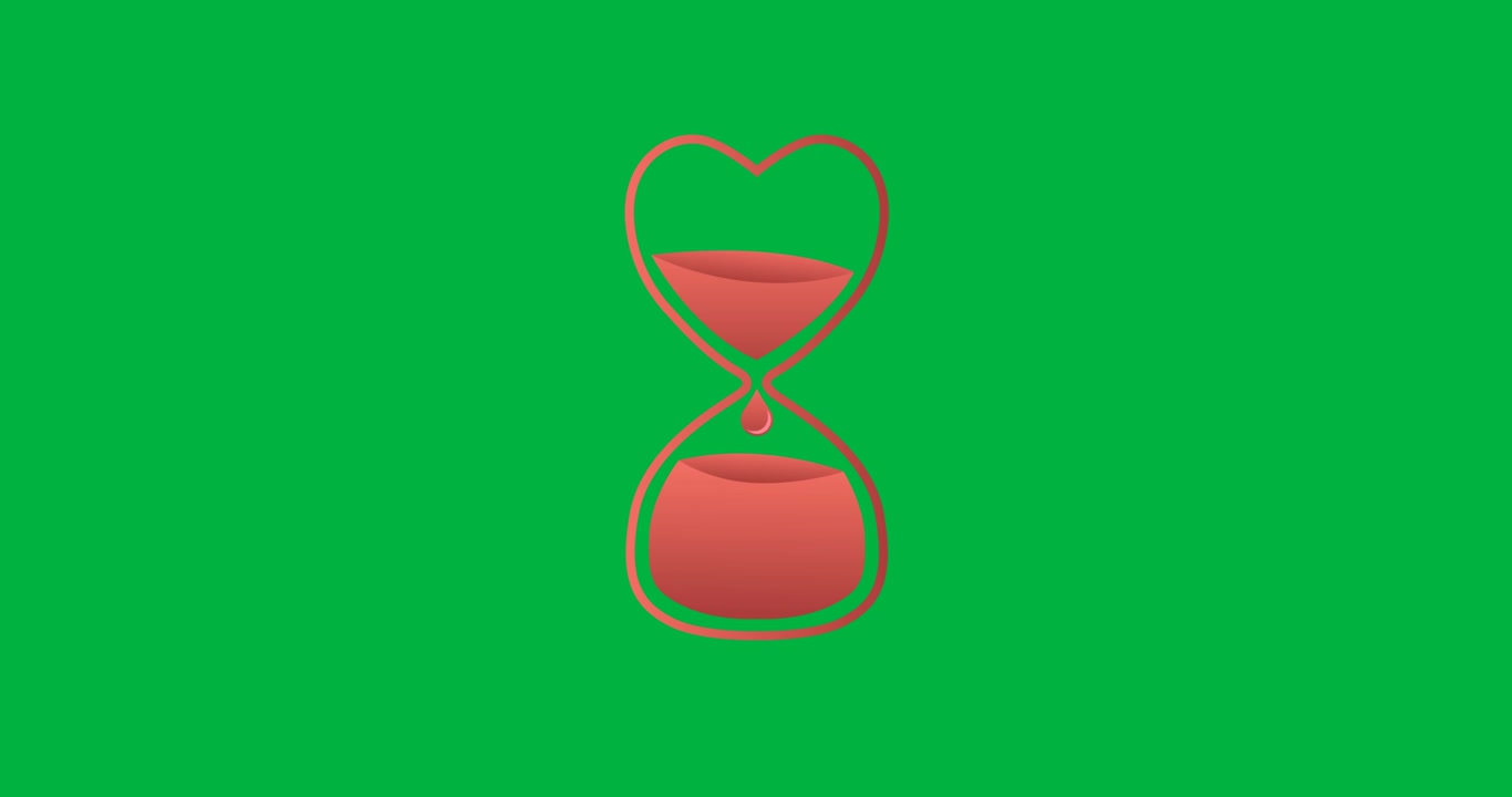 Digital animation of blood inside a hour glass icon against black background