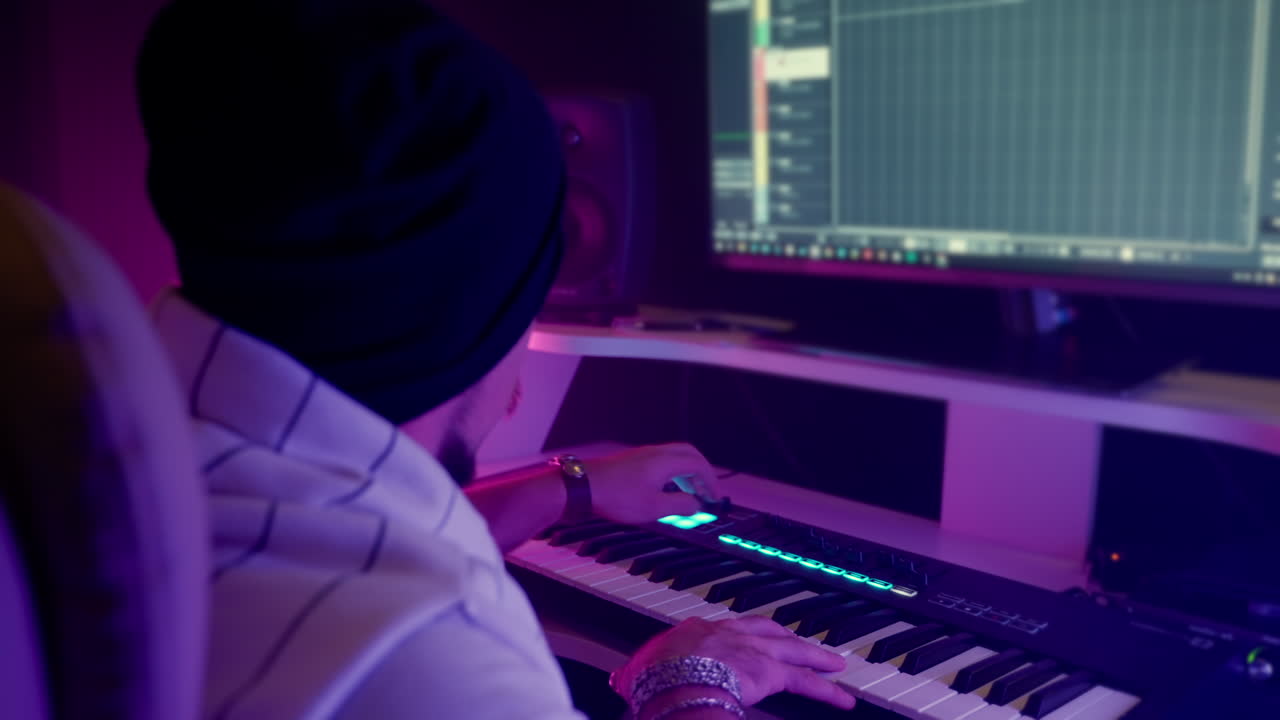 productor de música en un estudio casero