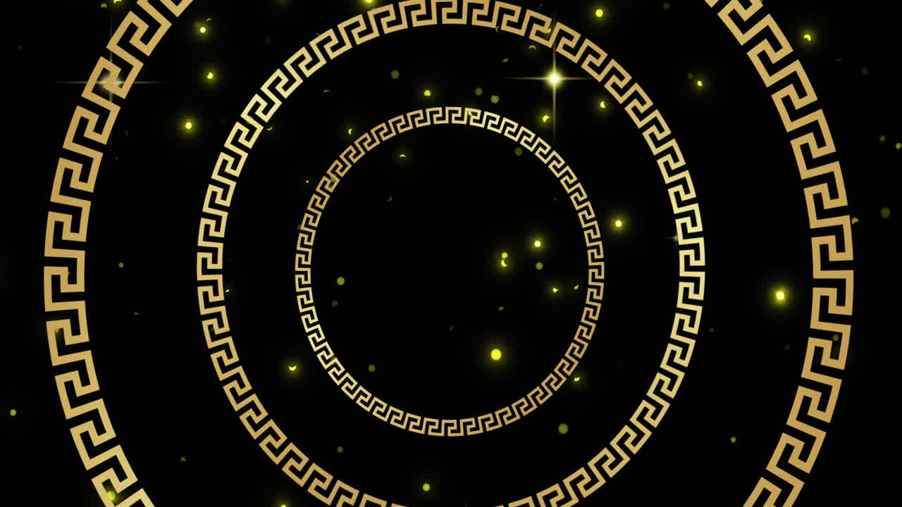 animación de círculos brillantes y manchas de luz amarilla sobre fondo negro.