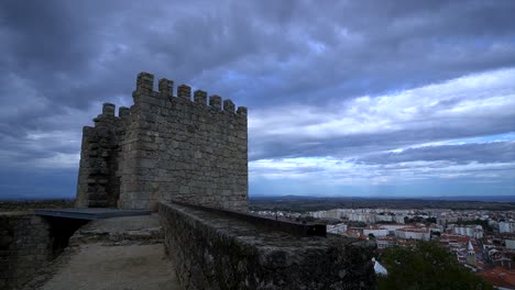 castle, clouds timelapse, main tower of castle in castelo branco city, portugal