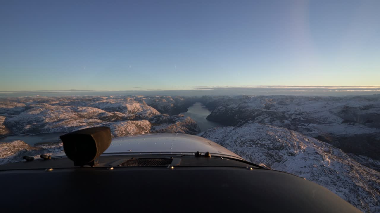Lysefjord Norwegian Fjord from Cessna airplane 4k