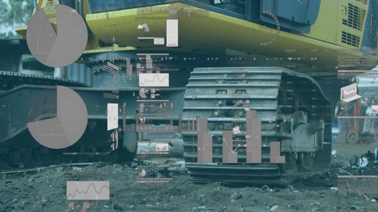 도시 산업 현장에서 일하는 불도저에 대한 금융 데이터 처리