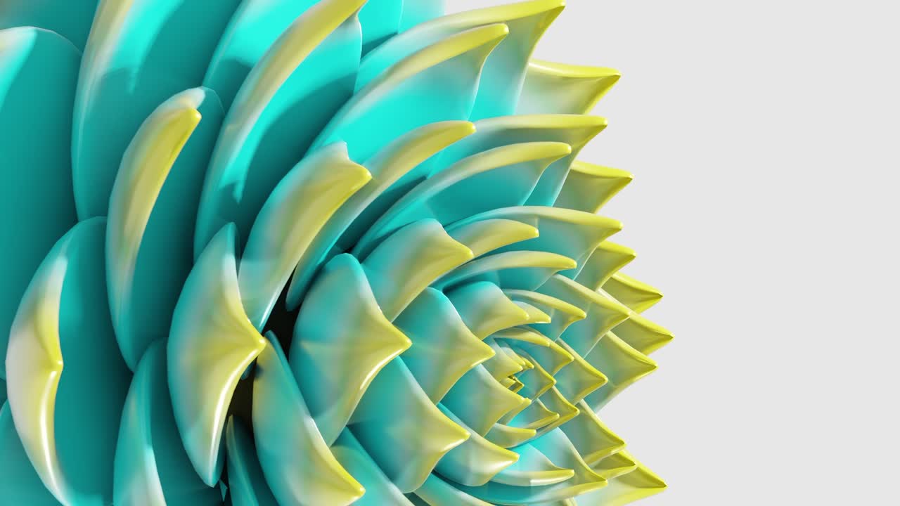 A digital art animation of green and yellow lotus flower opening in loop 3d rendering vertical