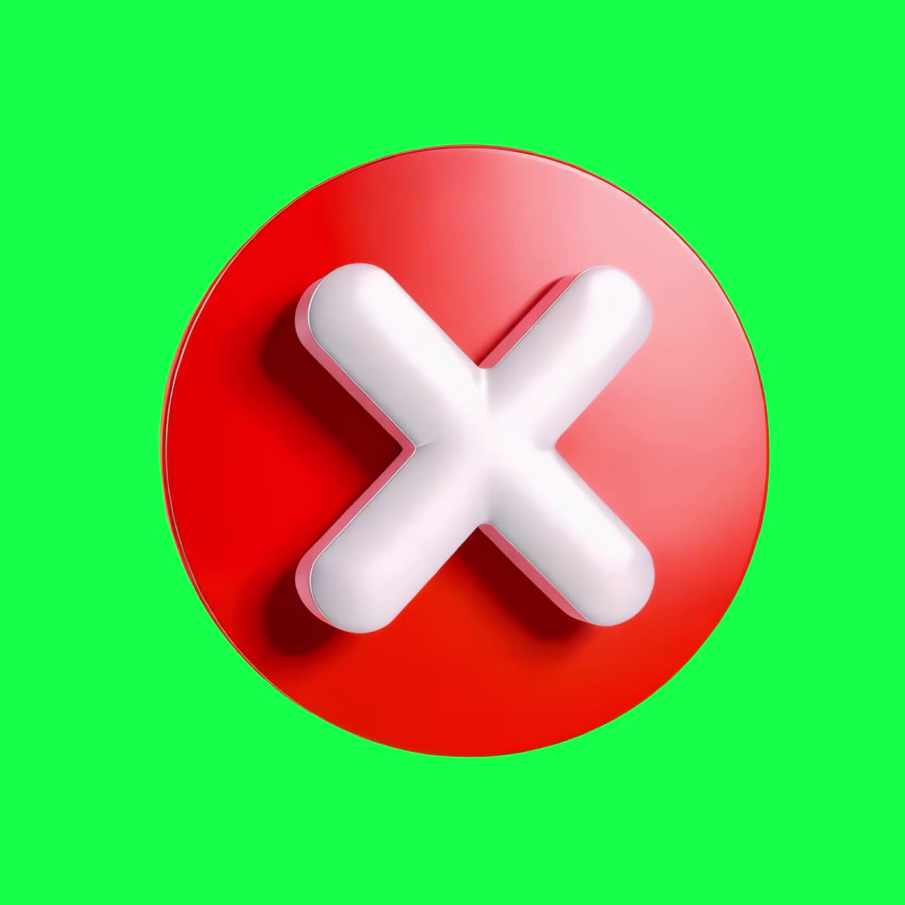 Red 3D cross symbol icon animation, transparent 4K video, green screen