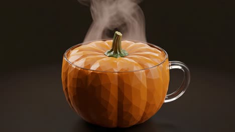A Creative and Artistic Representation of a Hot Pumpkin Beverage in a Transparent Mug, Showcasing Steamy Whispers and a Unique Geometric Design