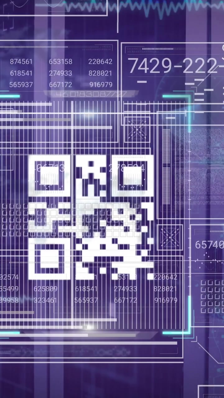Animation of qr code and data processing over server room