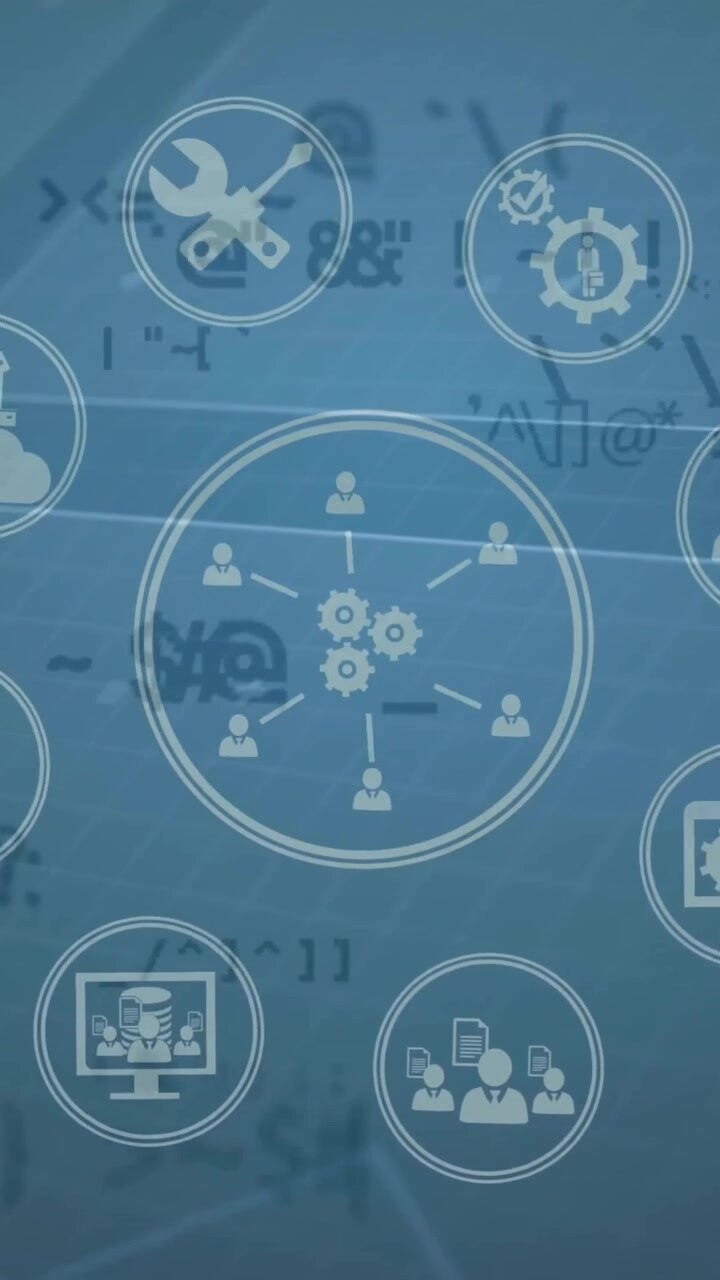 Animation af netværk af ikoner og databehandling over grå baggrund