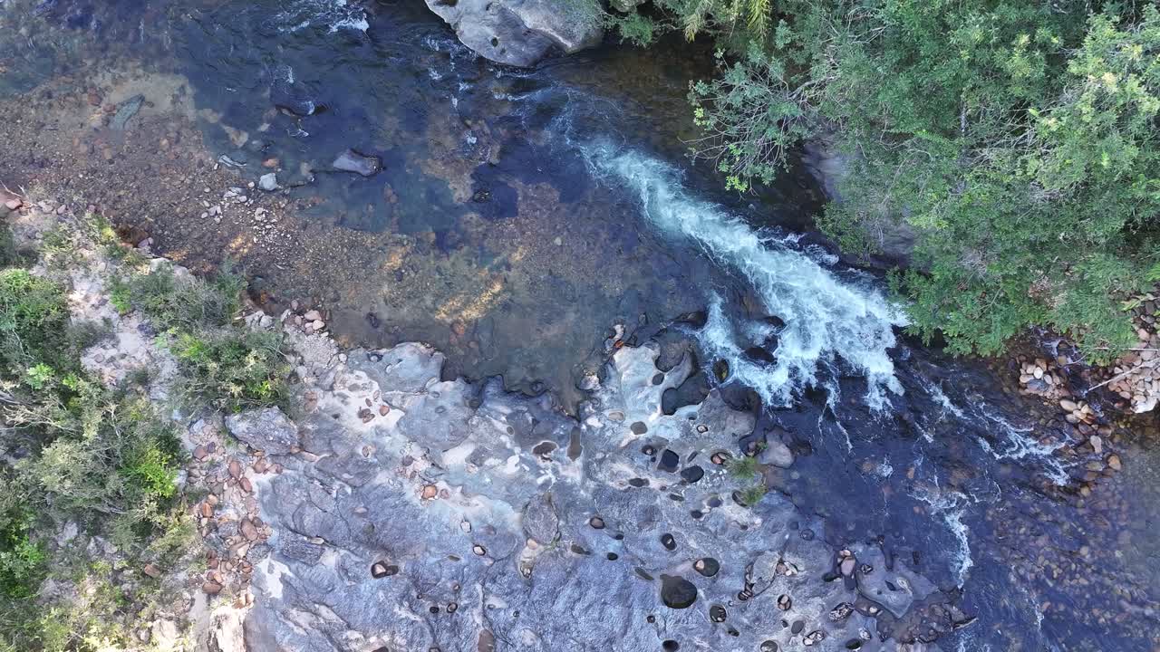 Drone view of the São Francisco River near its source in the Serra da Canastra National Park