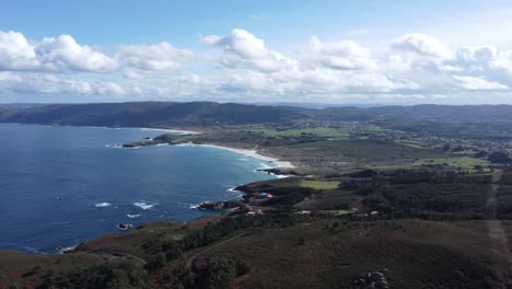 stunning-ponzos-beach-from-santa-comba,-galicia-in-spain,-droneshot