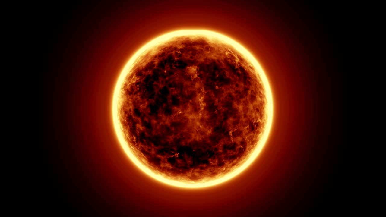 4k superficie solar realista con llamaradas solares, quema del sol aislada en negro con espacio para su texto o logotipo. fondo gráfico de movimiento y animación.