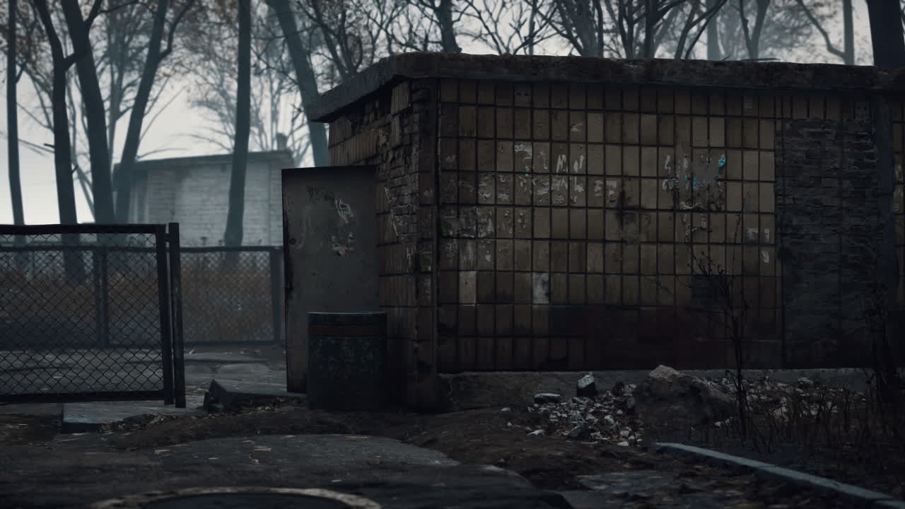 viejos garajes abandonados en el bosque