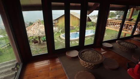 relaxing view from a mountaintop villa with a pool