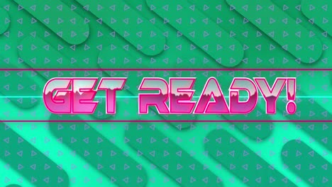 animation of get ready text over shapes on green background