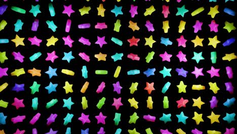 abstract festive background light bulbs with star shape on plane. multi-colored stars rotate. vj loop as amazing beautiful bg in 4k. smooth wiggling animation, 3d rendering