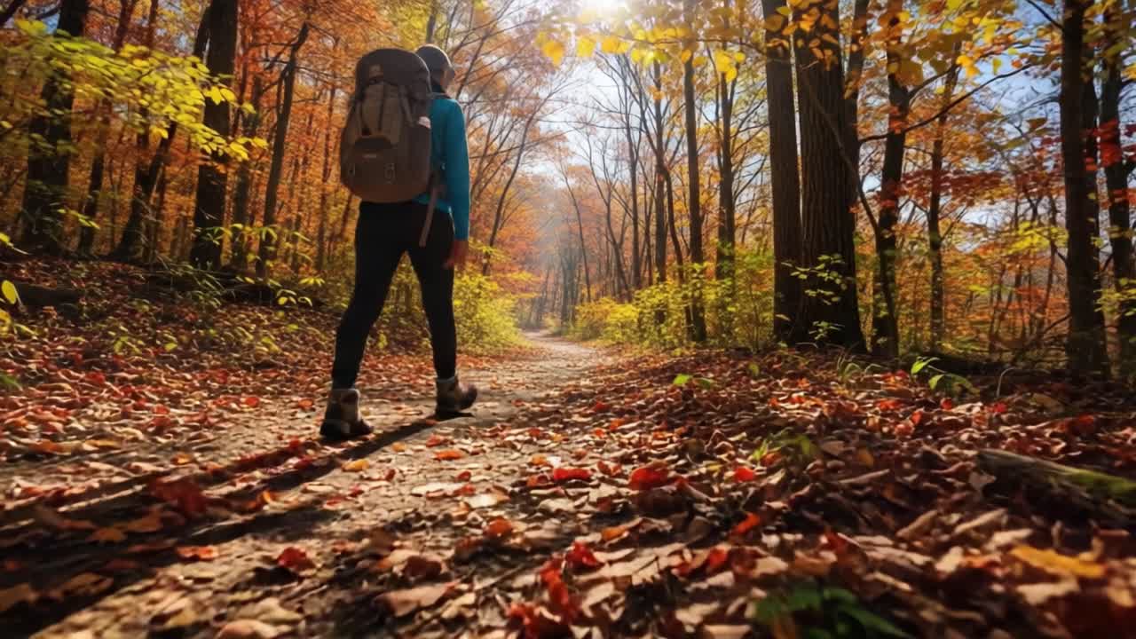 A Vibrant Autumn Walk: Exploring Nature's Beauty with a Scenic Path Through Colorful Foliage and Sunlit Forest in the Heart of Fall